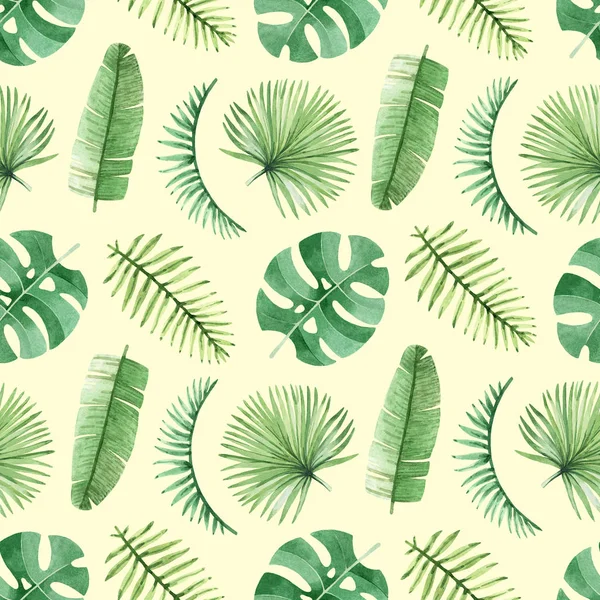 Watercolor Seamless Tropical Leaves Pattern — Stock Photo, Image