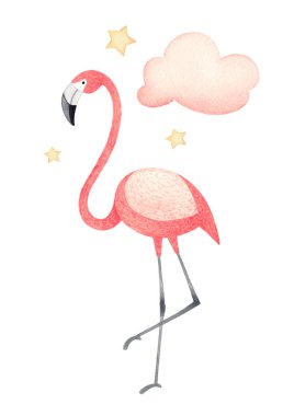 Bir flamingo suluboya çizimi. Tebrik kartı için mükemmel