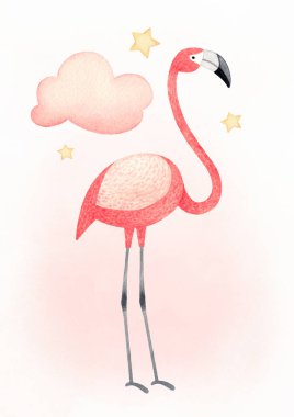 Bir flamingo suluboya çizimi. Tebrik kartı için mükemmel