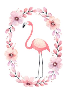 Bir flamingo suluboya çizimi. Tebrik kartı için mükemmel