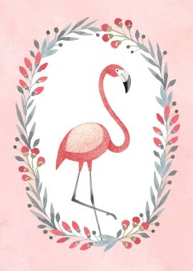 Bir flamingo suluboya çizimi. Tebrik kartı için mükemmel