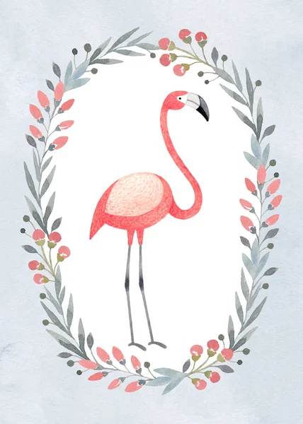 Aquarell Illustration Eines Flamingos Perfekt Für Grußkarte — Stockfoto
