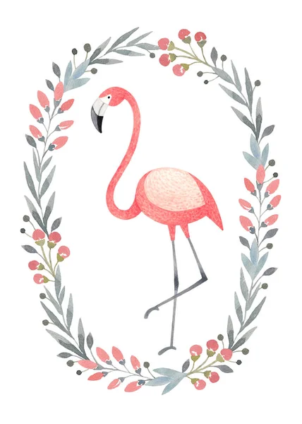 Ilustração Aquarela Flamingo Perfeito Para Cartão Saudação — Fotografia de Stock