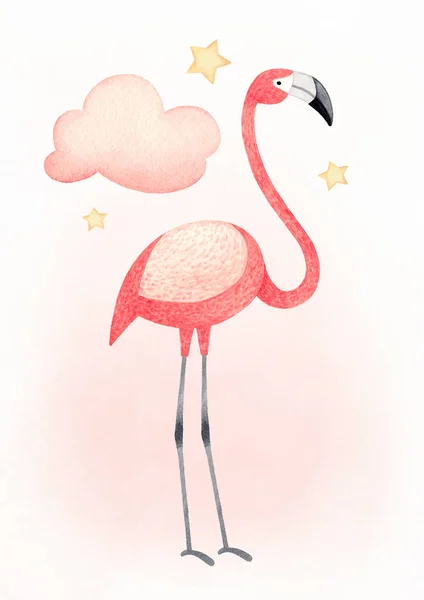 Ilustração Aquarela Flamingo Perfeito Para Cartão Saudação — Fotografia de Stock