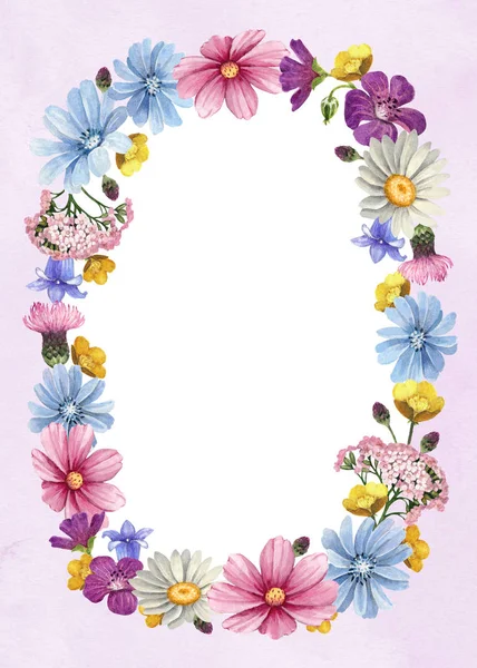 Ακουαρέλα Floral Στεφάνι Ιδανικό Για Ευχετήριες Κάρτες Και Προσκλήσεις — Φωτογραφία Αρχείου