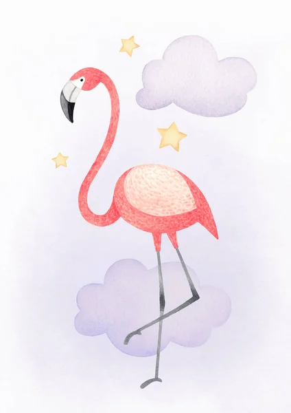 Aquarell Illustration Eines Flamingos Perfekt Für Grußkarte — Stockfoto