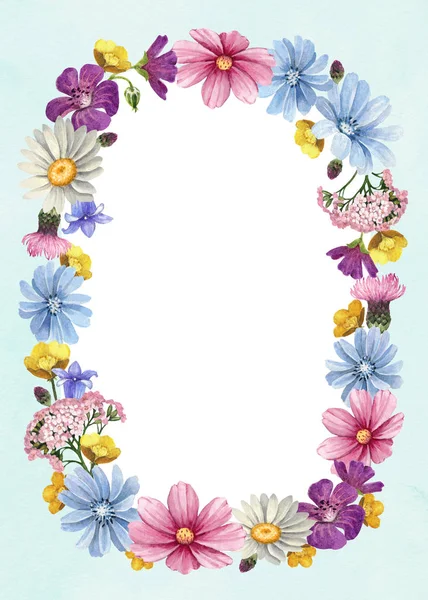 Akvarelu Květinový Věnec Ideální Pro Přání Pozvánky — Stock fotografie
