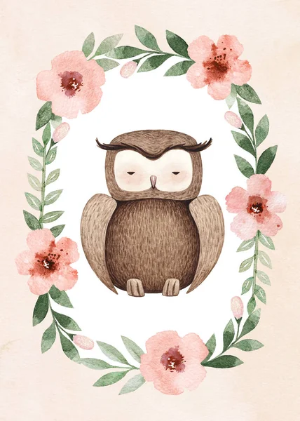 Watercolor illustration of a cute owl. Perfect for greeting cards