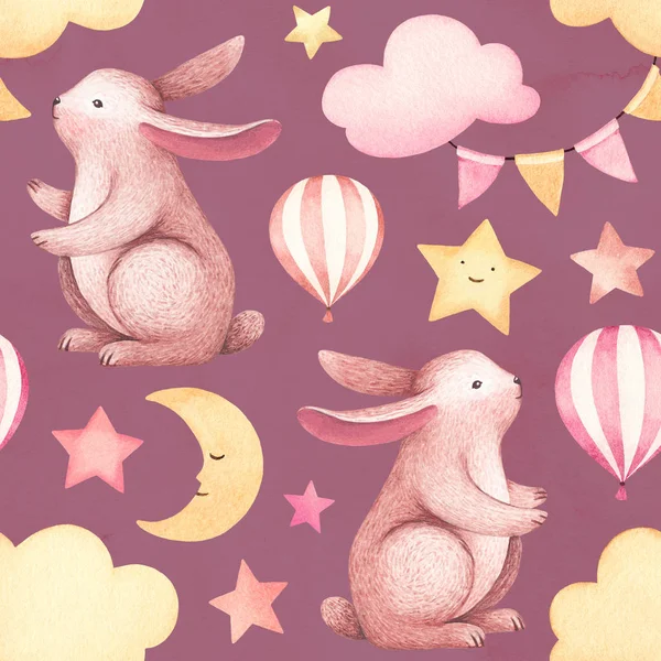 귀여운 토끼의 수채화 그림입니다 원활한 — 스톡 사진