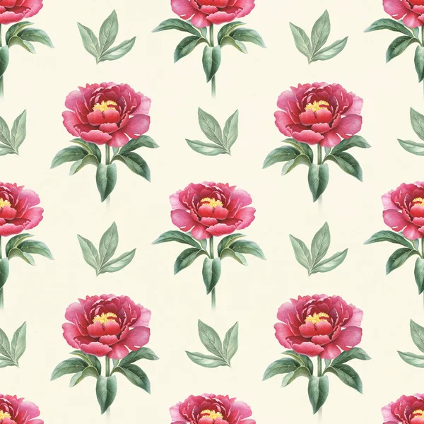 Watercolor Peony Flowers Illustration Seamless Pattern — Stock Photo, Image