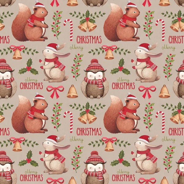 Aquarell Weihnachtliche Illustrationen Nahtloses Muster — Stockfoto