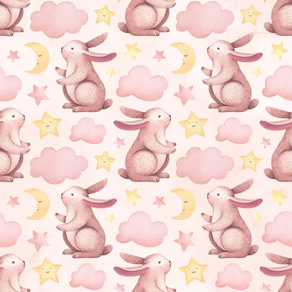 Een Aquarel Illustratie Van Schattige Bunny Naadloze Patroon — Stockfoto