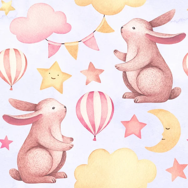 Акварельна Ілюстрація Милого Кролика Безшовний Візерунок — стокове фото