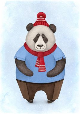 Ayı panda suluboya Illustration. Mükemmel Noel tebrik kartları için