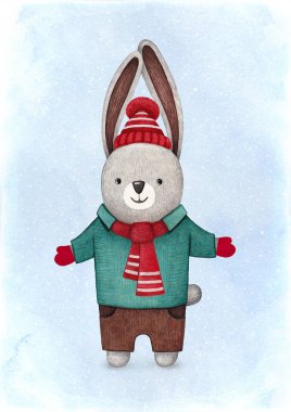 Tavşan suluboya Illustration. Mükemmel Noel tebrik kartları için