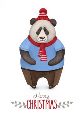 Ayı panda suluboya Illustration. Mükemmel Noel tebrik kartları için