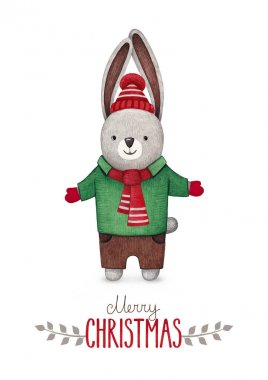 Tavşan suluboya Illustration. Mükemmel Noel tebrik kartları için