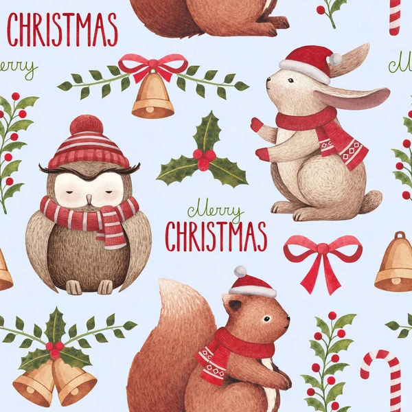 Akvarel Ilustrací Vánoce Bezešvé Vzor — Stock fotografie