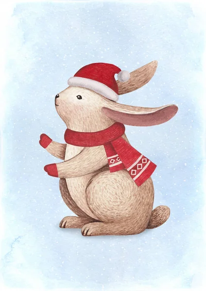 Une Illustration Aquarelle Lapin Parfait Pour Les Cartes Voeux Noël — Photo