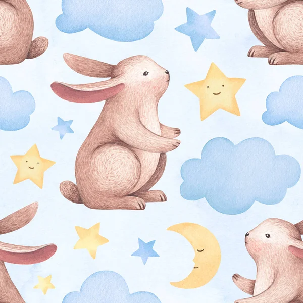 Watercolor Illustration Cute Bunny Seamless Pattern — Stock Photo, Image