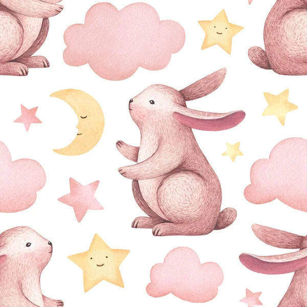 Watercolor Illustration Cute Bunny Seamless Pattern — Stock Photo, Image