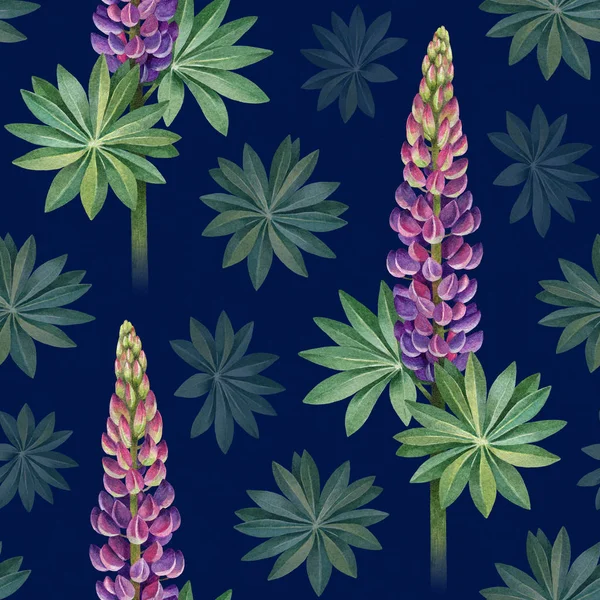 Illustrations Aquarelles Lupins Sauvages Modèle Sans Couture — Photo