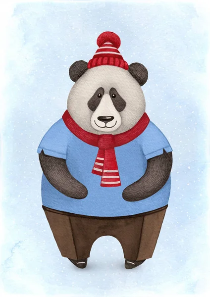 Illustration Aquarelle Ours Panda Parfait Pour Les Cartes Voeux Noël — Photo