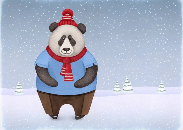 Watercolor Illustration Panda Bear Perfect Christmas Greeting Cards — Stock Photo, Image