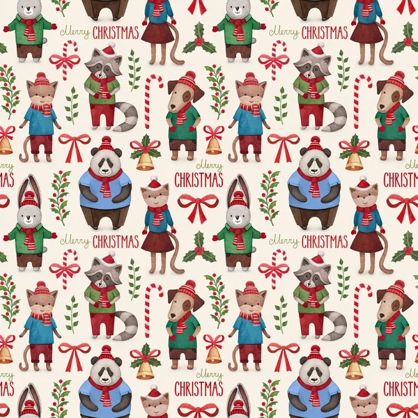 Acuarela animales patrón de Navidad —  Fotos de Stock