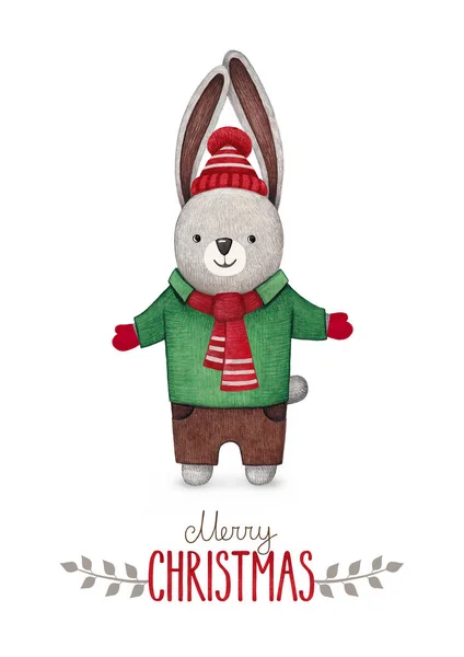 Illustrazione Acquerello Del Coniglio Perfetto Biglietti Auguri Natale — Foto Stock