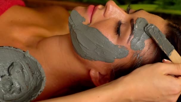 Massaggi e maschera facciale nel salone spa. Rallentatore . — Video Stock