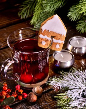 Tanımlama bilgisi ve Ladin şubesi ile kış sıcak içecek.