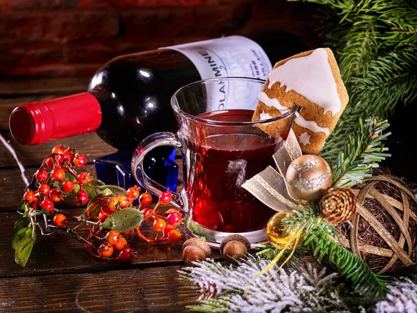 Still life of lying on table wine bottle and mug . — Stock Photo, Image