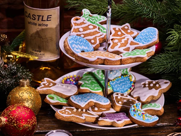 Christmas gingerbread cookies on Tiered Cookie Stand. — Stock Photo, Image