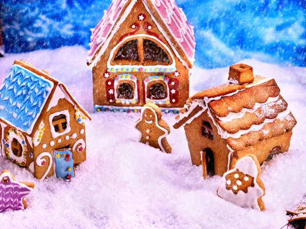 Tres hermosas casas de jengibre de Navidad. Vista superior . —  Fotos de Stock