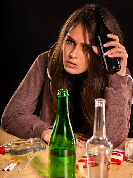 Woman alcoholism is social problem. Female drinking cause poor health