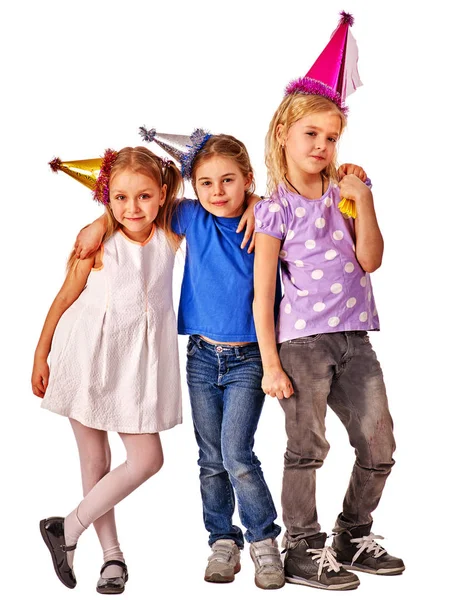 Birthday children celebrate party together with happy girl and boy. — Stock Photo, Image