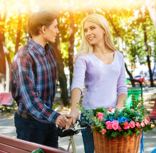 Spring couple walking park. Summer friends walk outdoor.