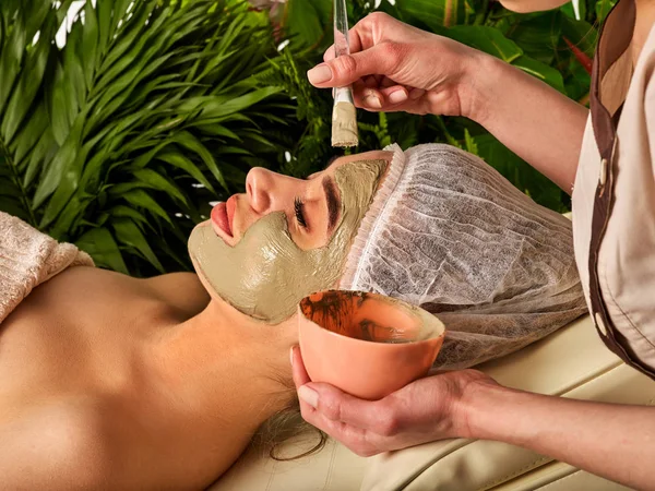 Mud facial mask of woman in spa salon. Face procedure . — Stock Image Mud facial mask of woman in spa salon. Face procedure . Stock Picture