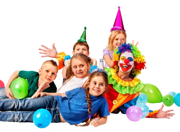 Birthday child clown playing with children. Royalty Free Stock Images