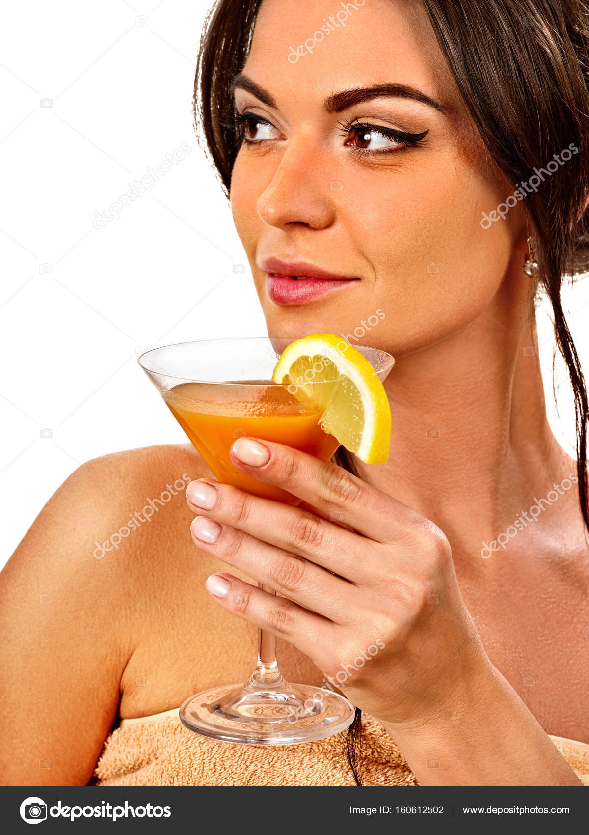 Girl Drinking Fruit Cocktail On Summer Party Woman Fruits