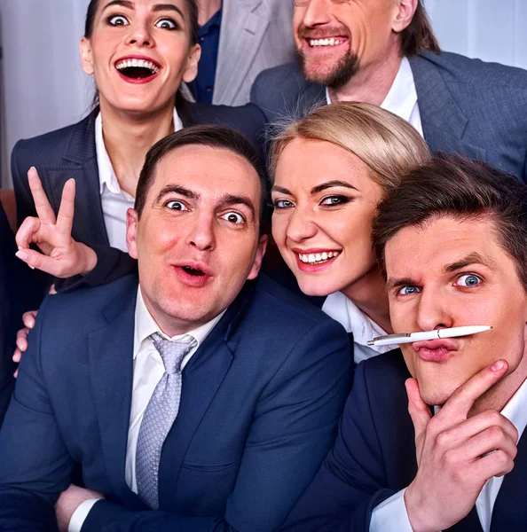 Business people office life of team people are happy with thumb up. — Stock Photo, Image