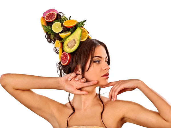 Cabelo e máscara facial de frutas frescas para o conceito de mulher . — Fotografia de Stock