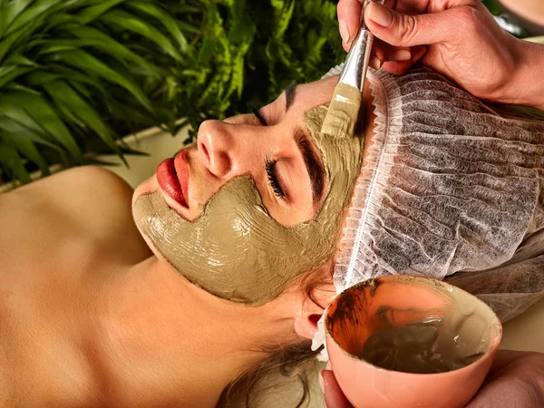 Mud facial mask of woman in spa salon. Face procedure . — Stock Image Mud facial mask of woman in spa salon. Face procedure . Stock Picture