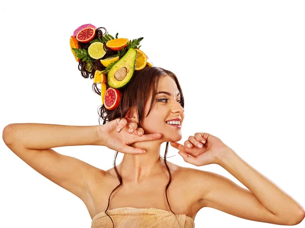 Cabello y mascarilla facial de frutas frescas para el concepto de mujer . —  Fotos de Stock