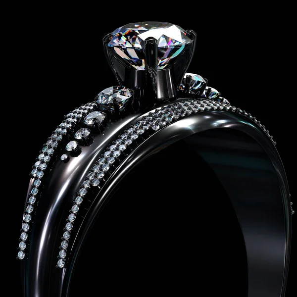 Bague de fiançailles en or noir avec diamant gemme — Photo