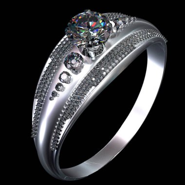 White gold engagement ring with diamond gem. clipart