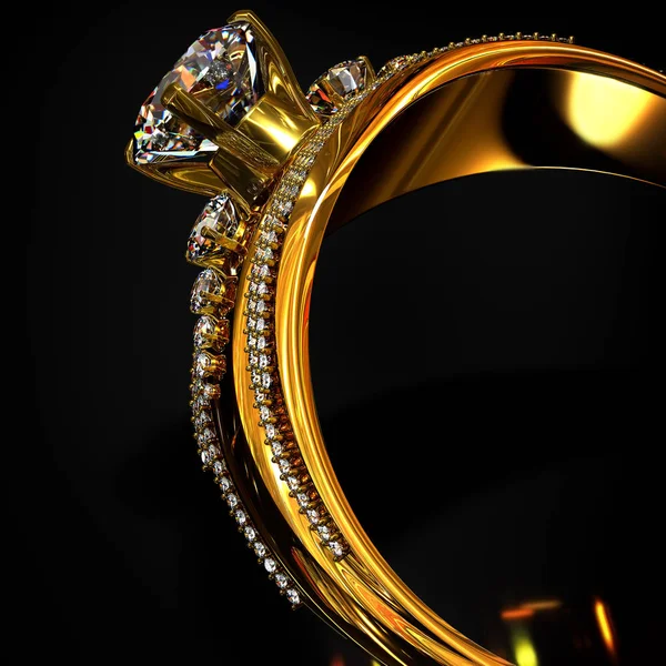 Обручальное золотое кольцо с блестящей драгоценностью . — стоковое фото