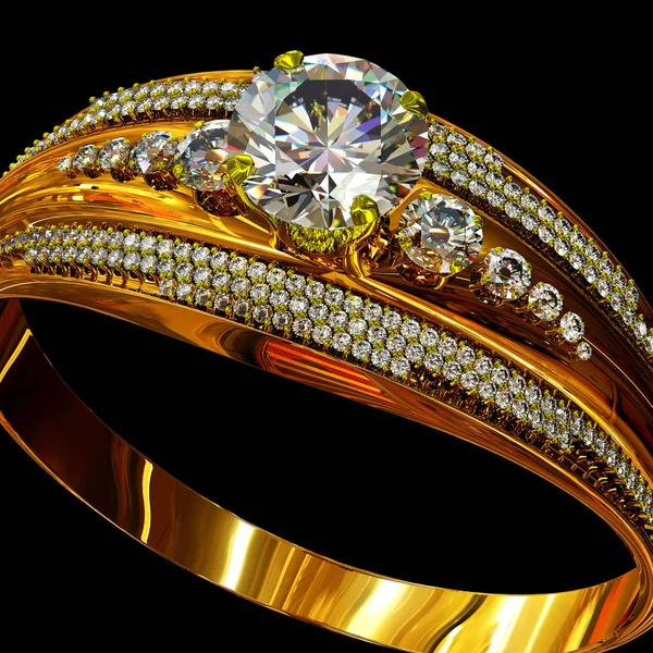 Guld förlovningsring med smycken pärla. — Stockfoto