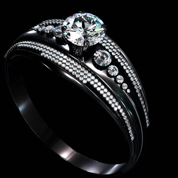 Bague de fiançailles en or noir avec diamant gemme — Photo